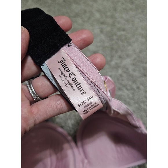 Juicy Couture Plunge Push Up Bra 34B Pink Black Logo Underwire Padded - Picture 6 of 7